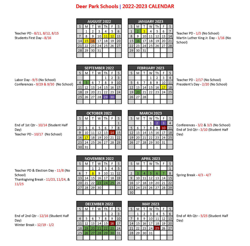 District Calendar (PDF) Deer Park Jr./ Sr. High School