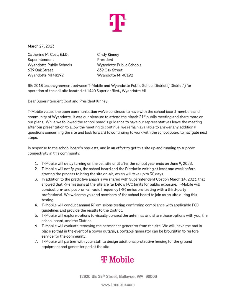 New TMobile site on school in Wyandotte MI thats been causing