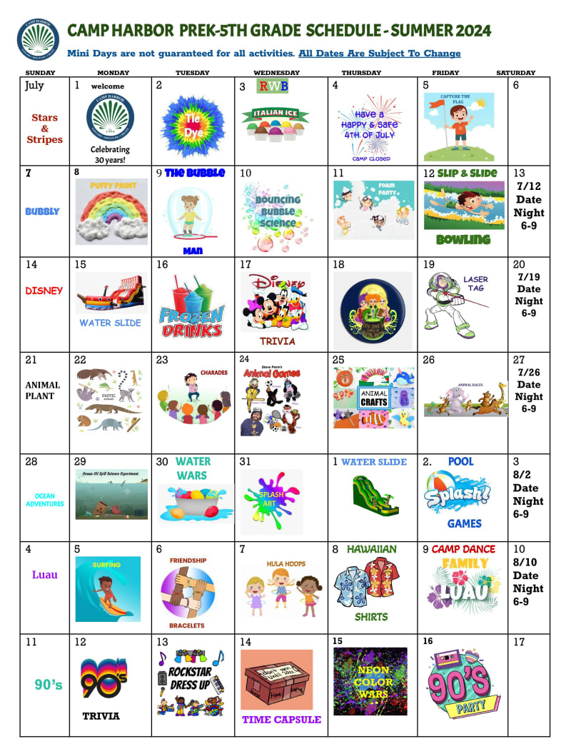 Camp Calendar - Summer Day Camp in New York | Camp Harbor Camp Calendar - Summer Day Camp in New York | Camp Harbor