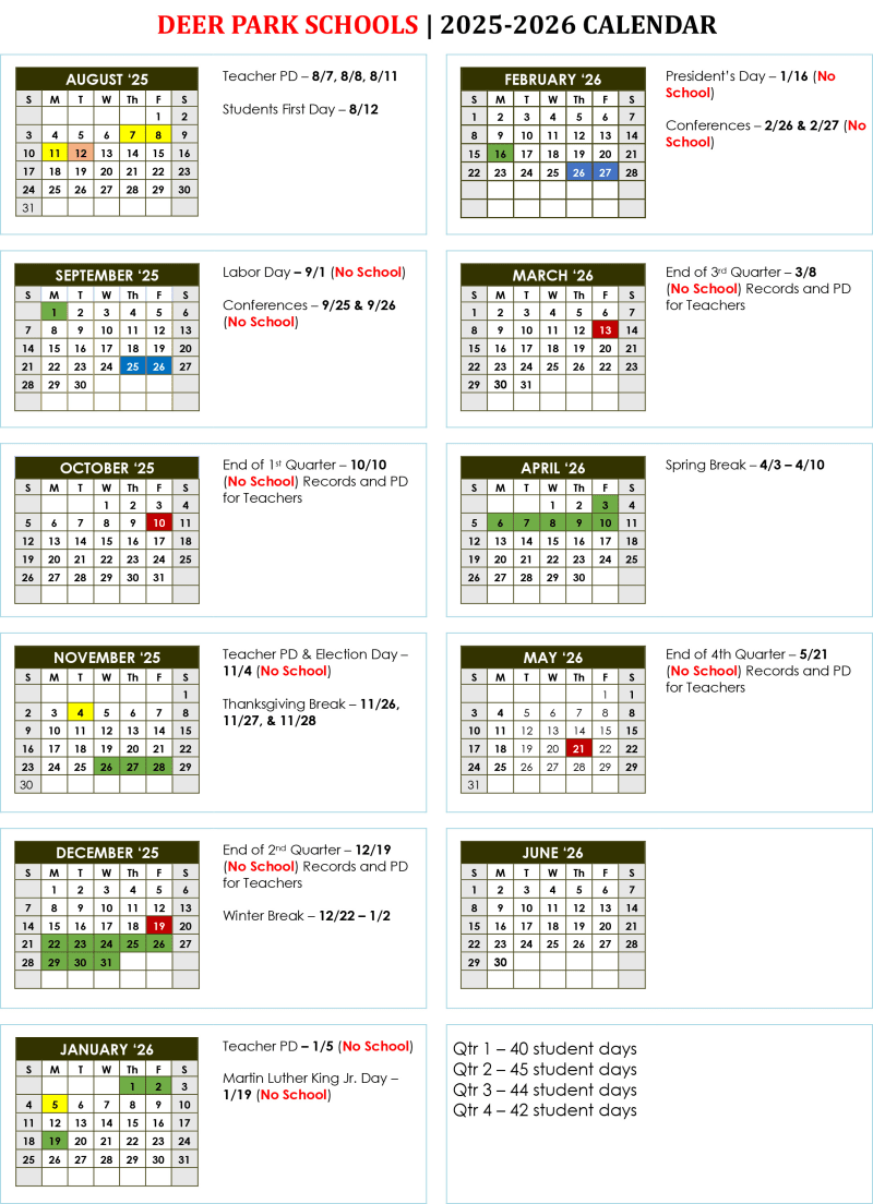 District Calendar (PDF) Deer Park Jr./ Sr. High School