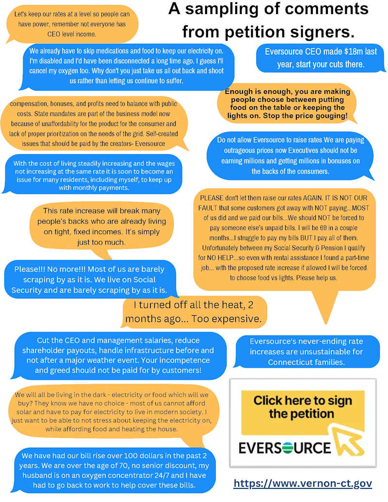Vernon Eversource Petition Comments