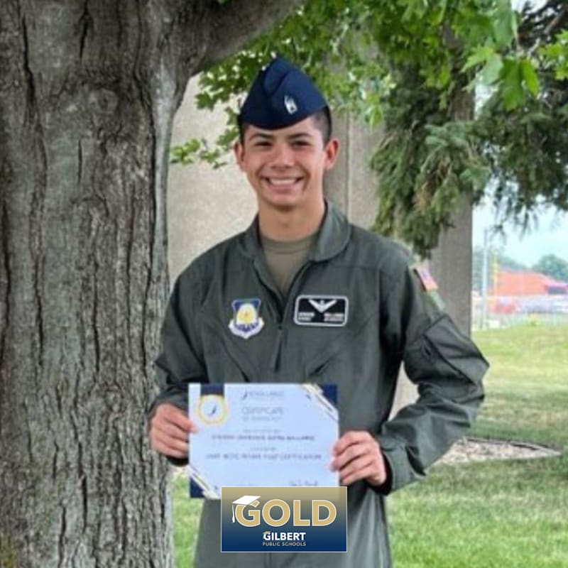 Photo of Cadet Colonel Gibson Gallares, senior from Gilbert high, graduates from the Air Force JROTC Flight Academy.