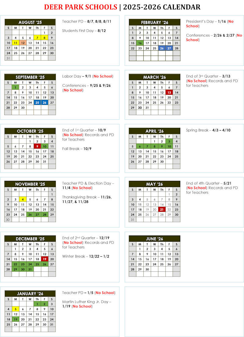 District Calendar (PDF) Deer Park Jr / Sr High School