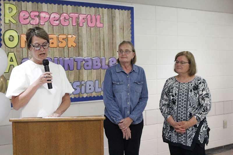 Southeast Bulloch High School Principal Julie Mizell, Ed.D. (left), recognizes two of her schools four retirees, Judy Mincey (center), who has been a technology liaison with the district for 36 years, and Bonnie Deal, with 23 years of service. She began her career as a paraprofessional at Statesboro High School, and then earned an associates and then a bachelor's degree to become a teacher.