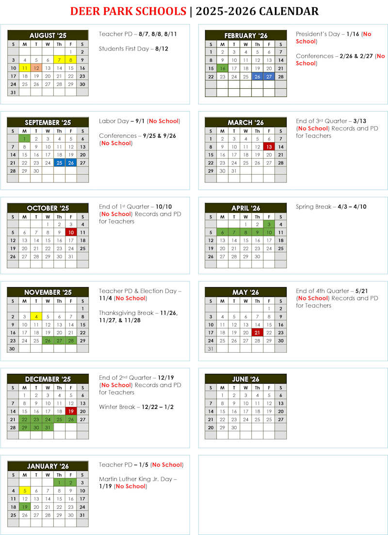 District Calendar (PDF) Deer Park Jr / Sr High School