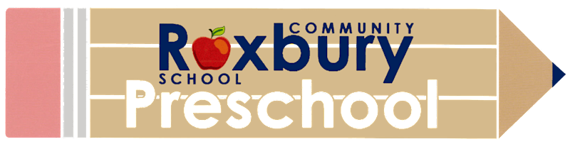 The words %22Roxbury Community School Preschool%22 in the large clipart pencil 
