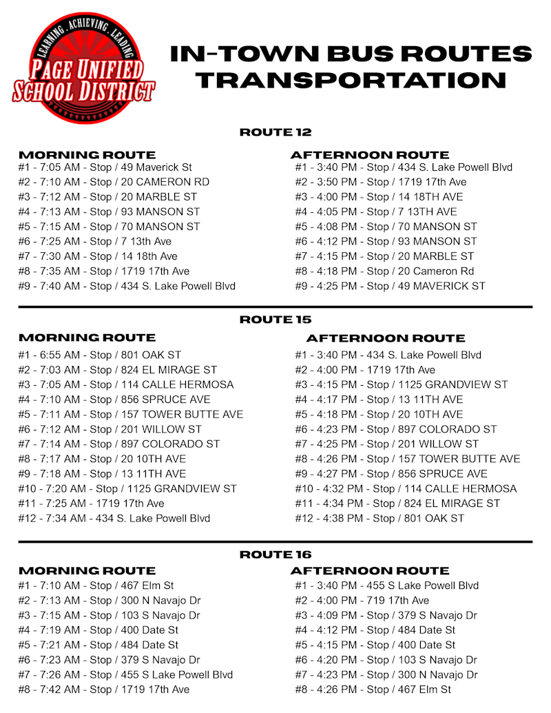 Bus Routes Page High School