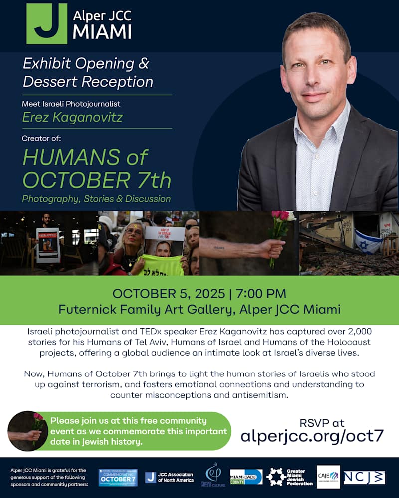 Humans of October 7 flyer — Alper JCC Miami