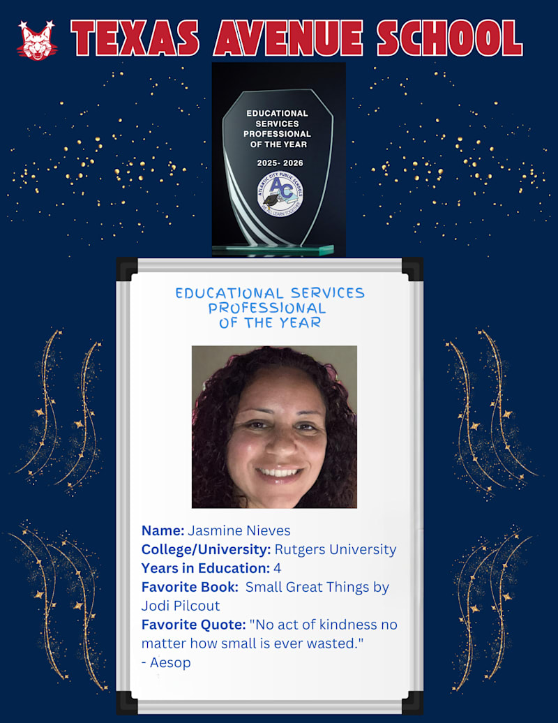       Texas Avenue School ESP of the Year showcasing honoree and fun facts.