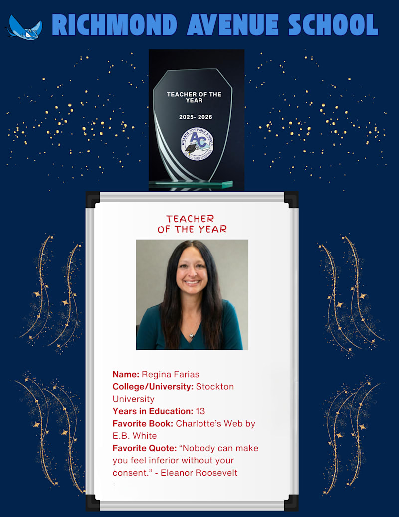 Richmond Avenue School Teacher of the Year featuring educator portrait.