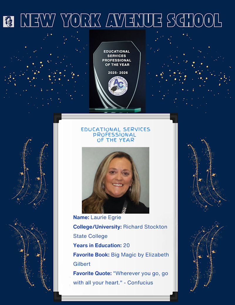 New York Avenue School ESP of the Year with educator portrait.