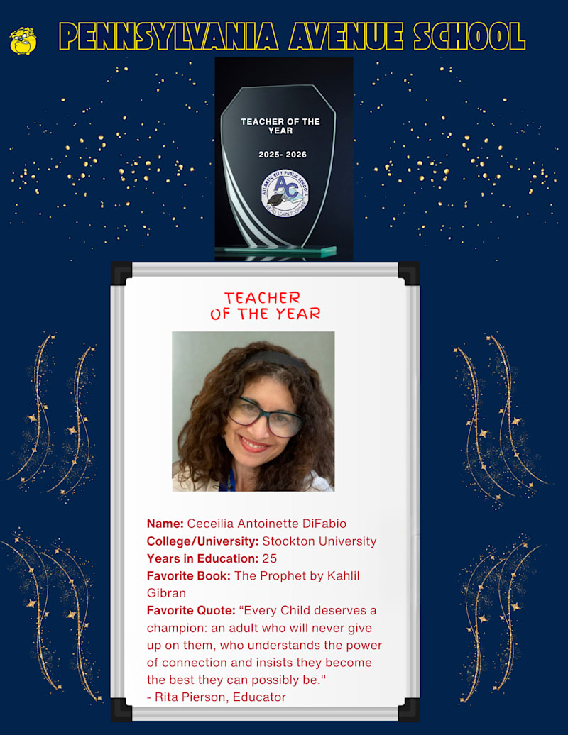 Pennsylvania Avenue School Teacher of the Year with honoree portrait and profile.