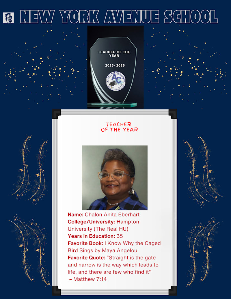 New York Avenue School Teacher  of the Year with educator portrait.