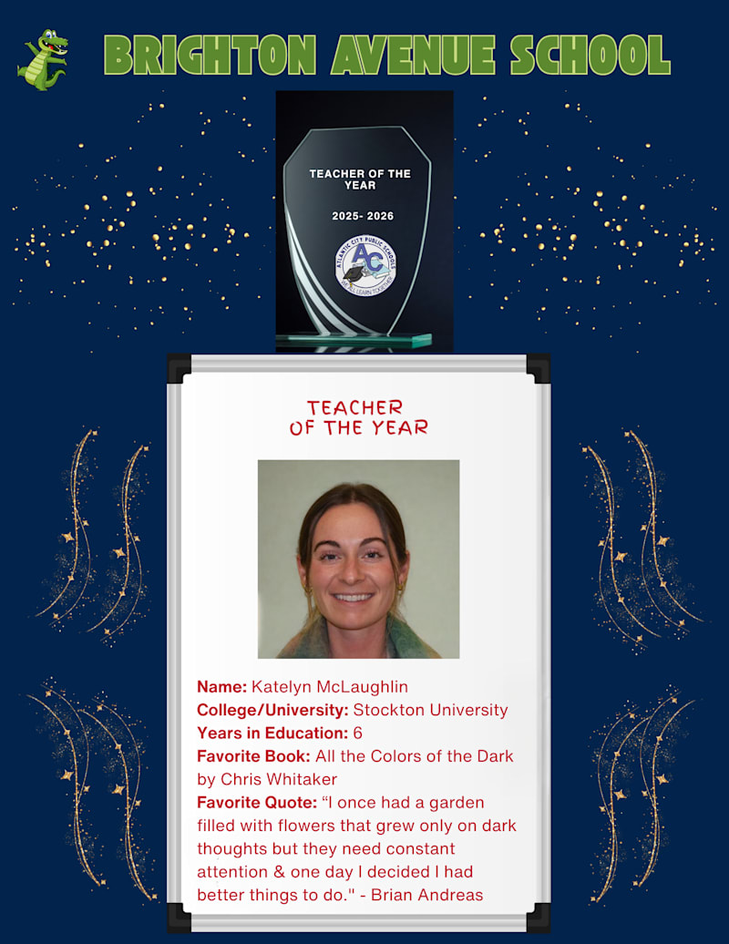 Brighton Avenue School Teacher  of the Year featuring educator portrait and details.
