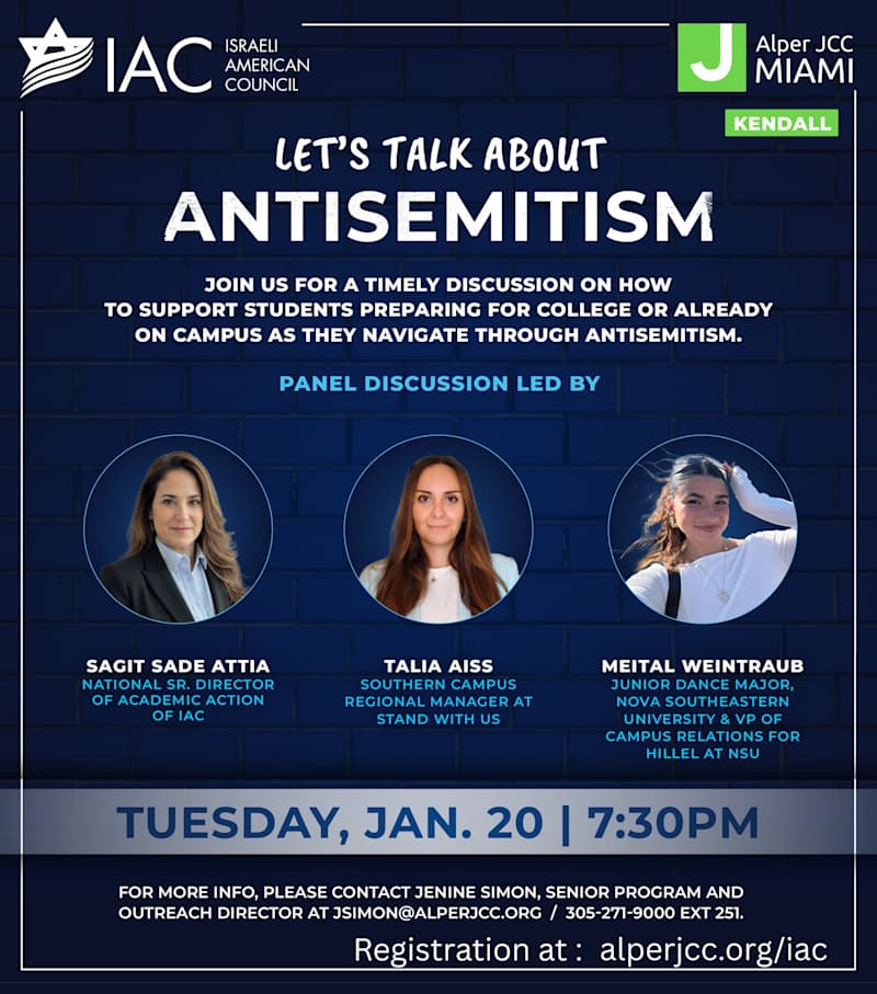 Let&rsquo;s Talk About Antisemitism panel discussion hosted by IAC and Alper JCC Miami Kendall