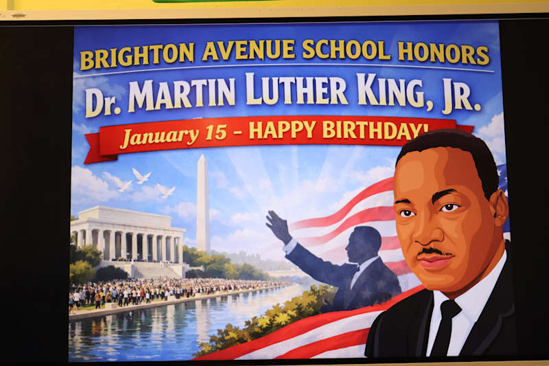 Brighton Avenue School Honors Dr. Martin Luther King Jr. digital board.