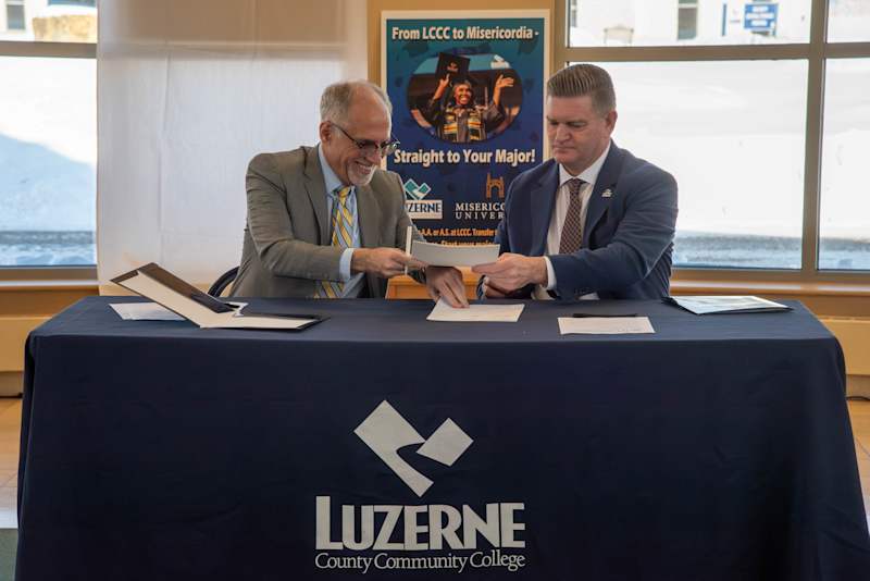 Misericordia University and LCCC representatives celebrating the new transfer partnership