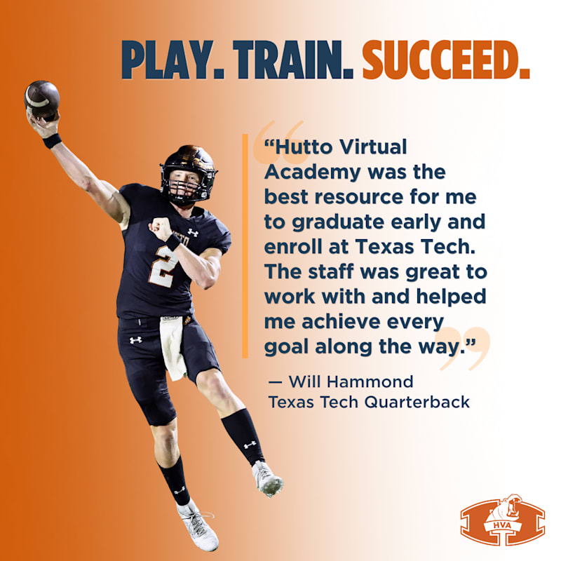 A football player in a dark uniform with the number 2 on his jersey holding a football above his head, against an orange background with text and a quote.