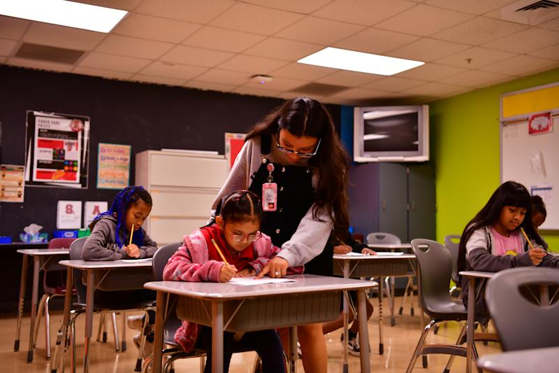 Teacher resident co-leading Team Center