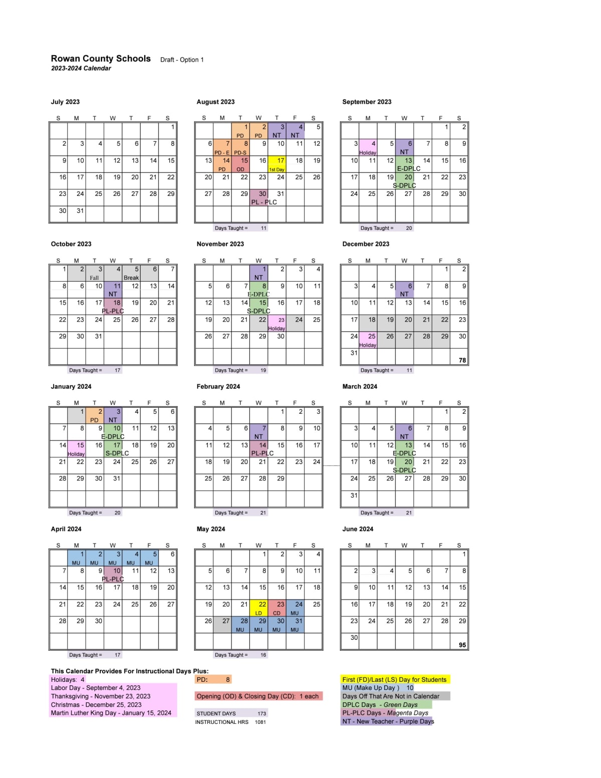 Rowan County Schools Calendar 2024 and 2025