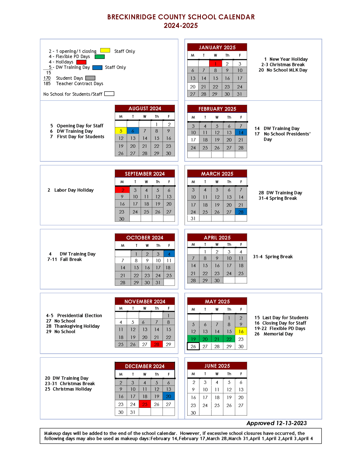 Breckinridge County Schools Calendar 2024 and 2025 - PublicHolidays.com