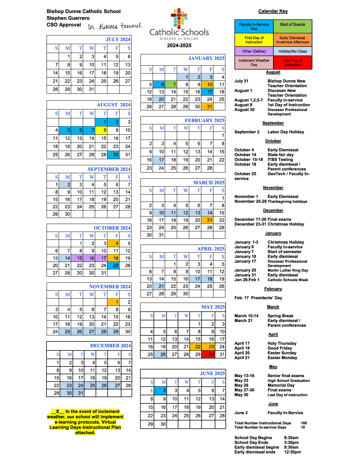 Calendar 2425 Dunne Catholic School