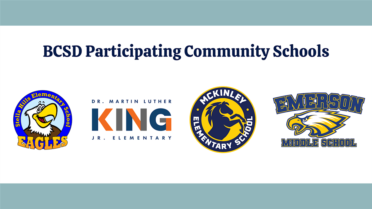 %22BCSD Participating Community Schools%22 and four school logos for Stella Hills, King, McKinley and Emerson