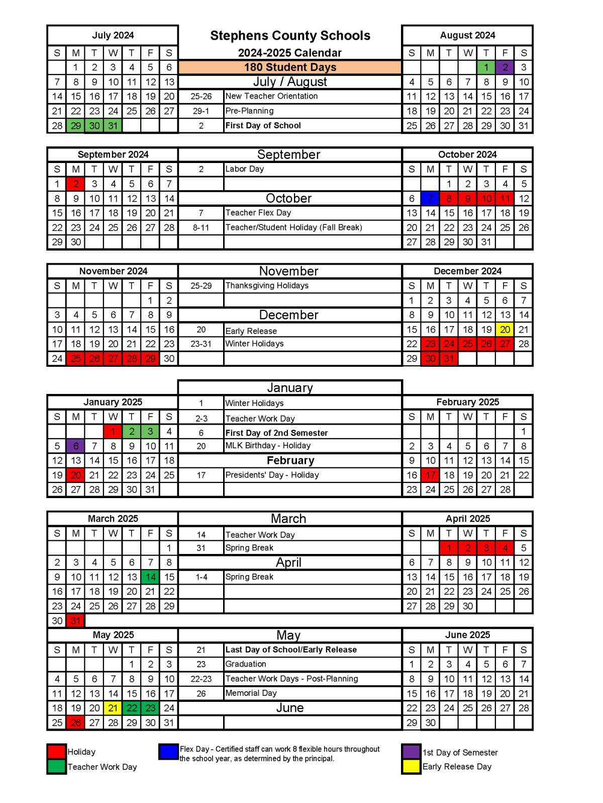 24 25 Academic Calendar Toccoa Elementary
