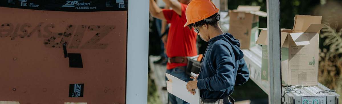 Carpentry students working outside
