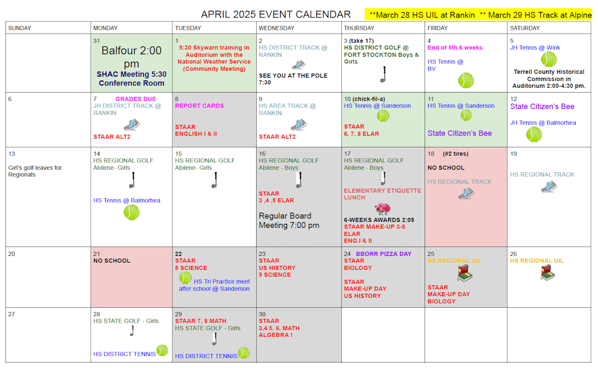 Event calendar terrell county independent school district