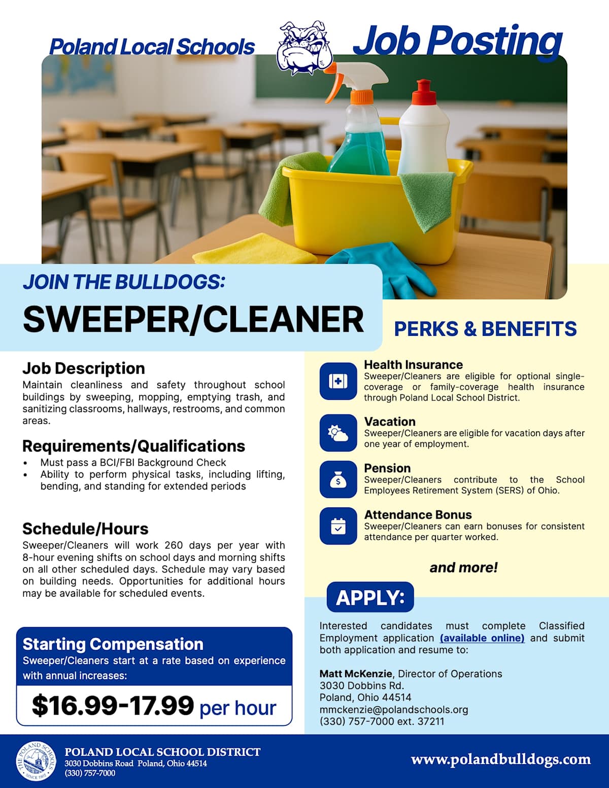 Job Posting - Sweeper/Cleaner at Poland Schools