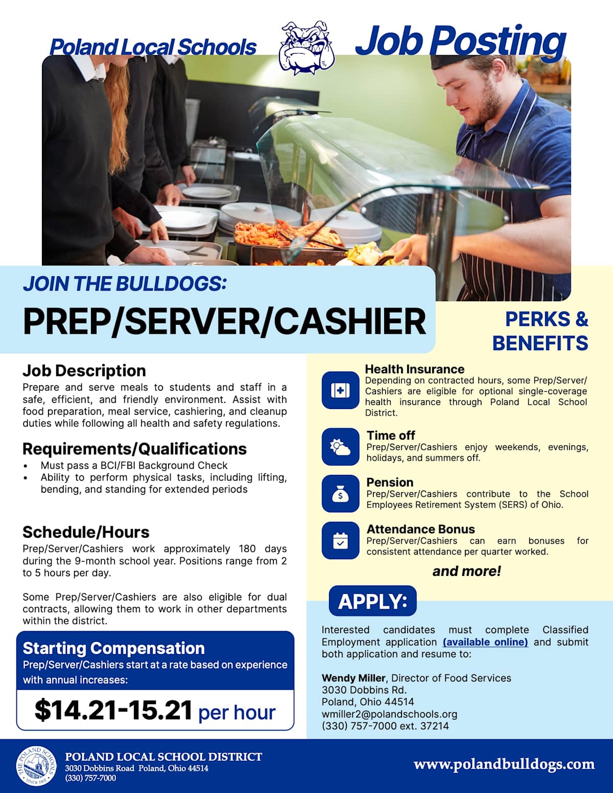 Job Posting - Prep/Server/Cashier at Poland Schools