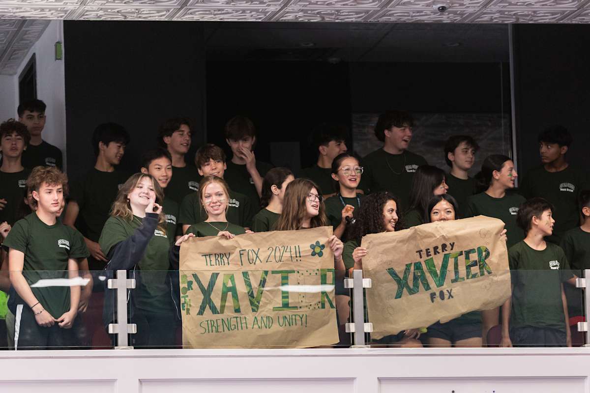 Students at De La Salle with Terry Fox signs