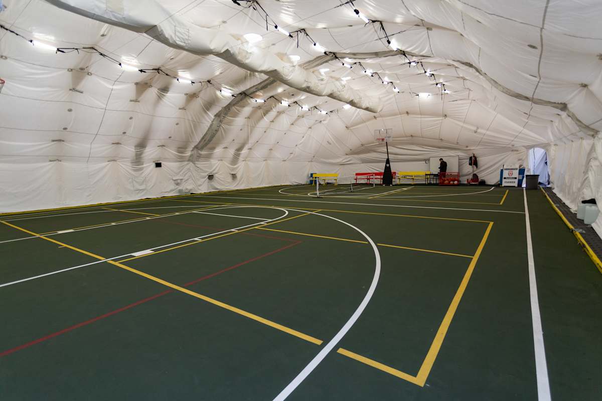 Students training inside the indoor Bubble