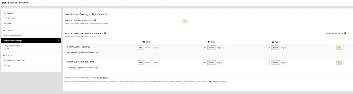 Changing Notification Settings