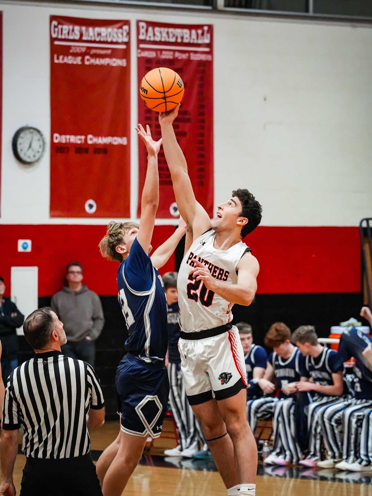 A Saucon Valley basketball player jumping on the court.