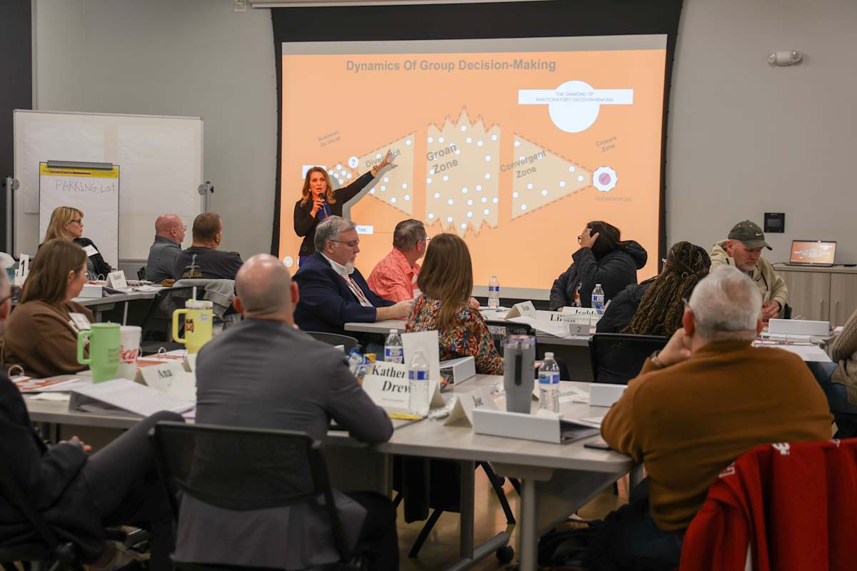 Committee members attend a presentation during the January 20 facilities planning meeting.