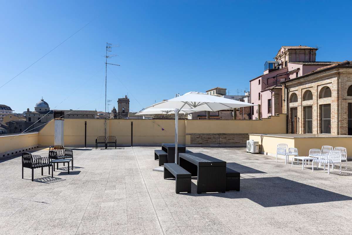 A terrace at Cuore overlooking Lanciano and the surrounding landscape