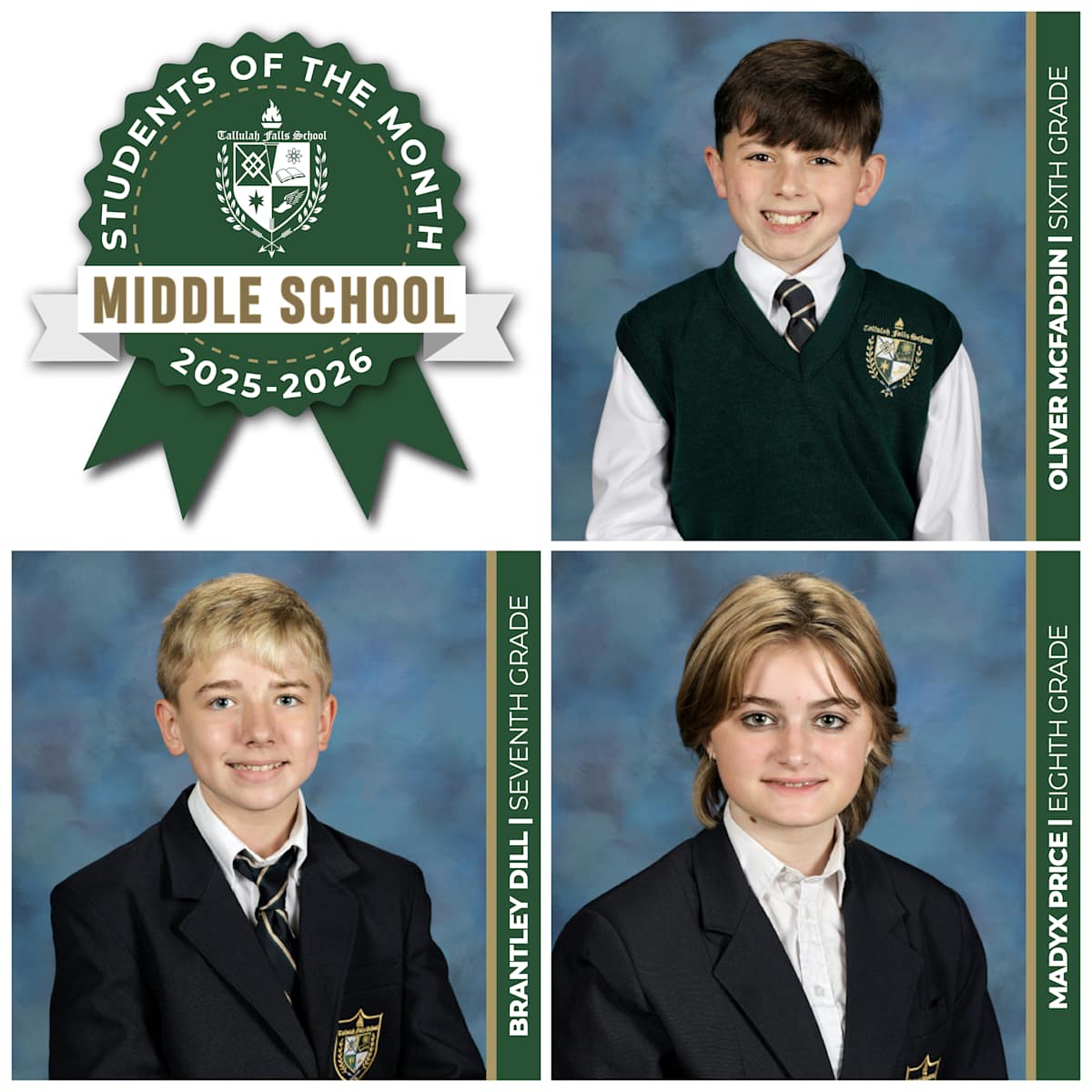 TFS Proudly Announces Middle School Students of the Month for February