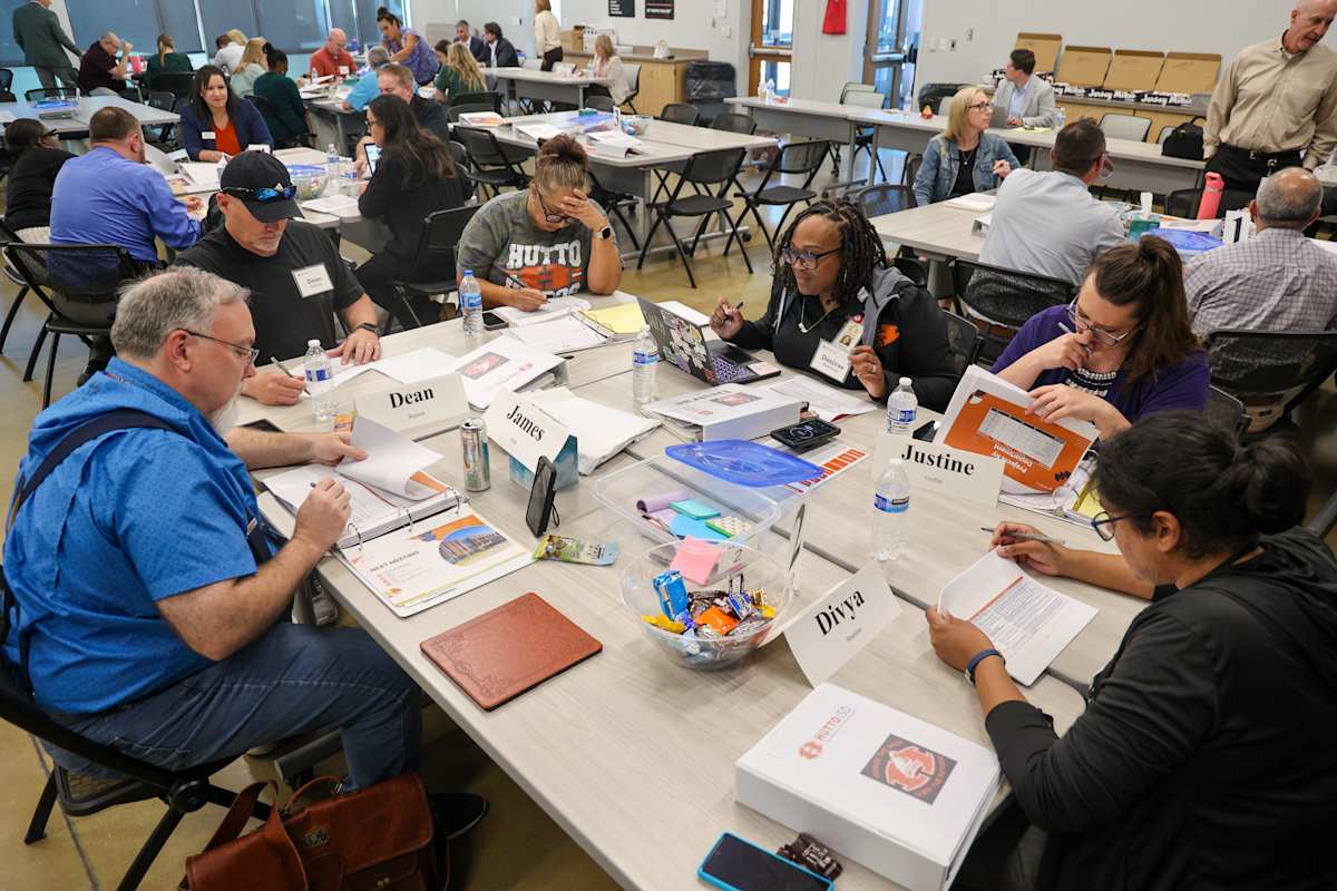Long Range Facilities Planning Committee members collaborate during the March 24 meeting.