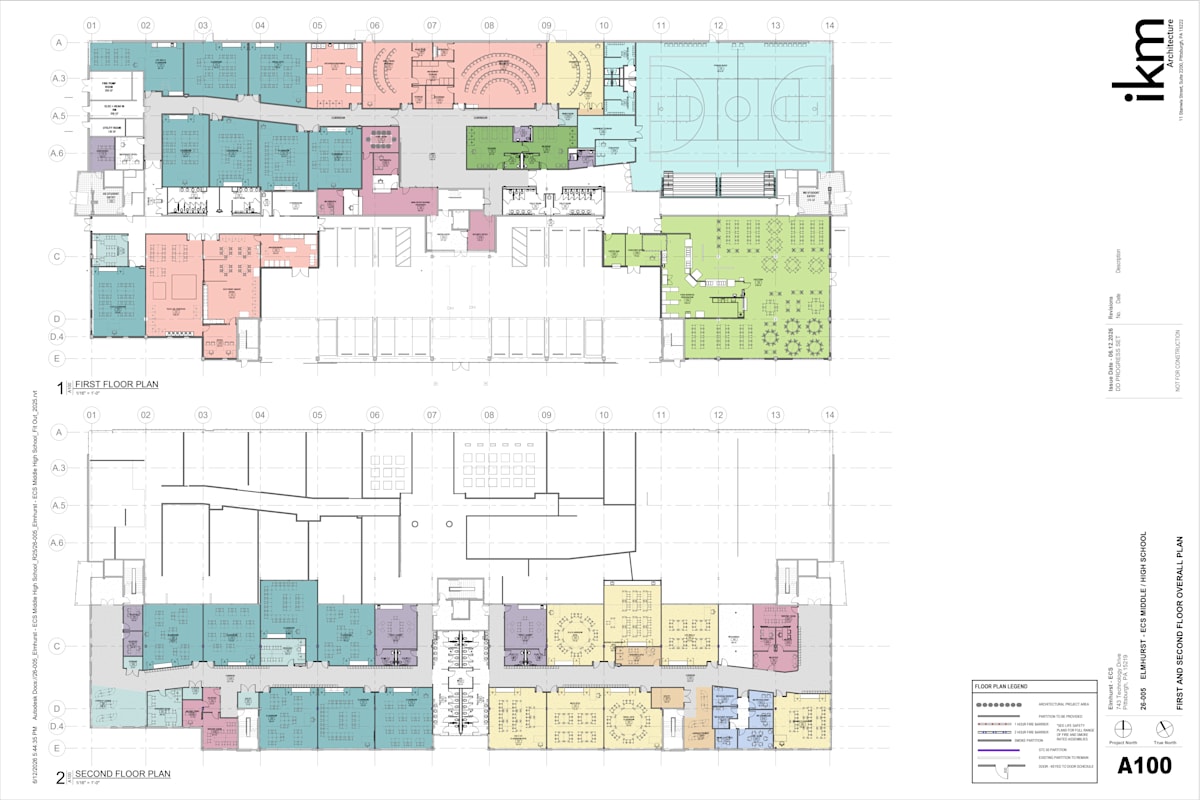 Preliminary architectural drawings for the proposed ECS Middle School and High School at the Elmhurst Innovation Center