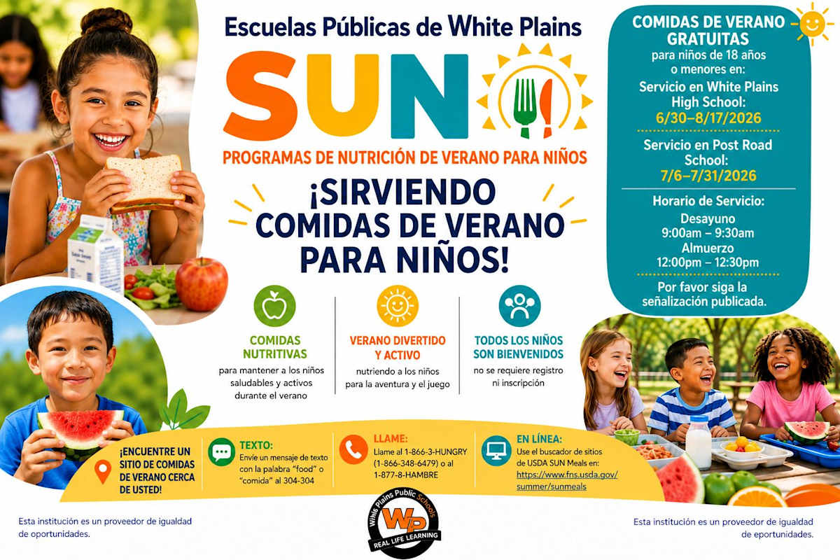 Smiling children enjoy healthy snacks in the foreground, while the background features a flyer for W…