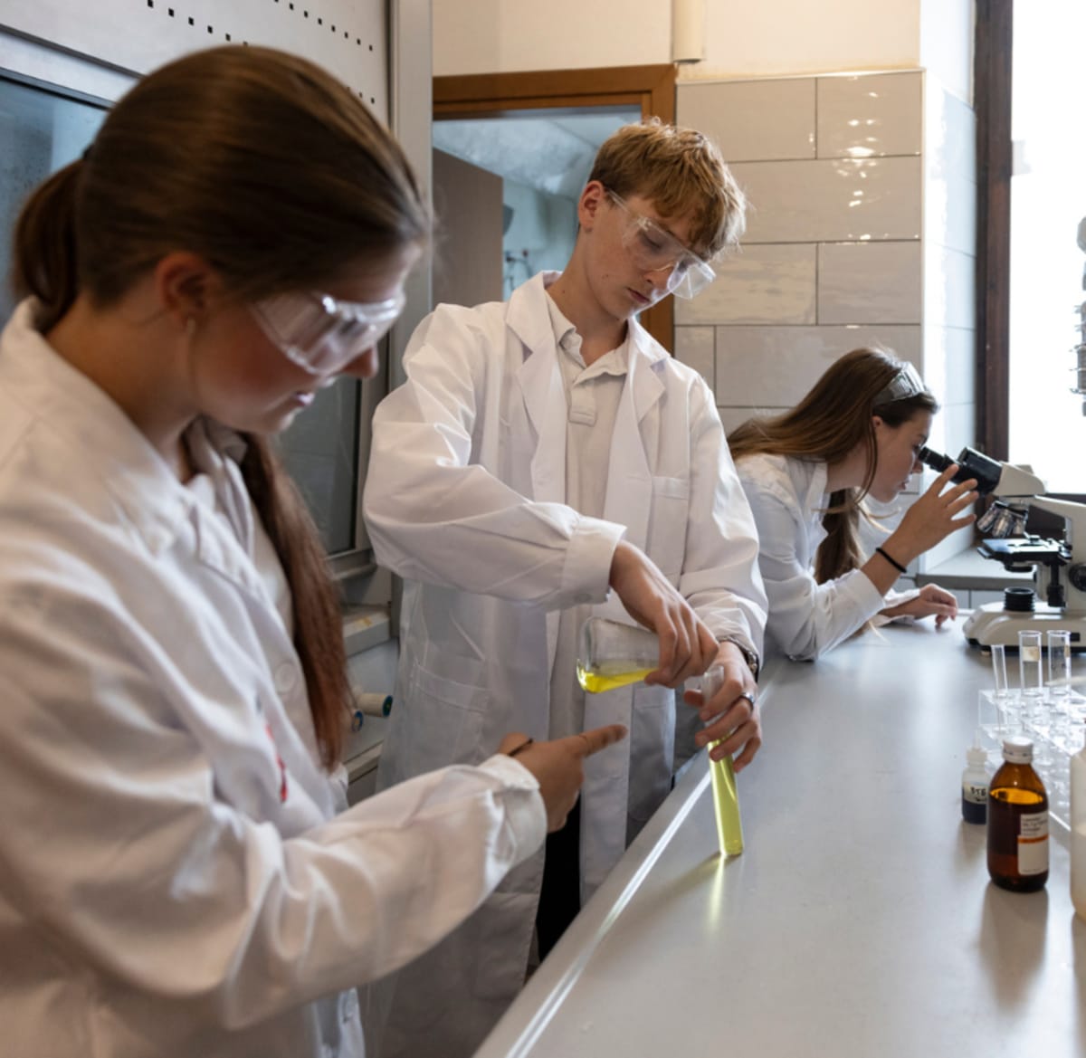 CCI students working together in a science laboratory