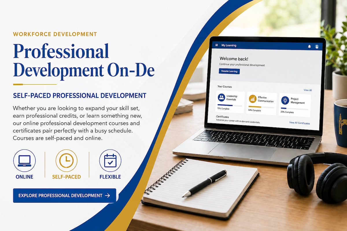 Laptop displaying online professional development courses