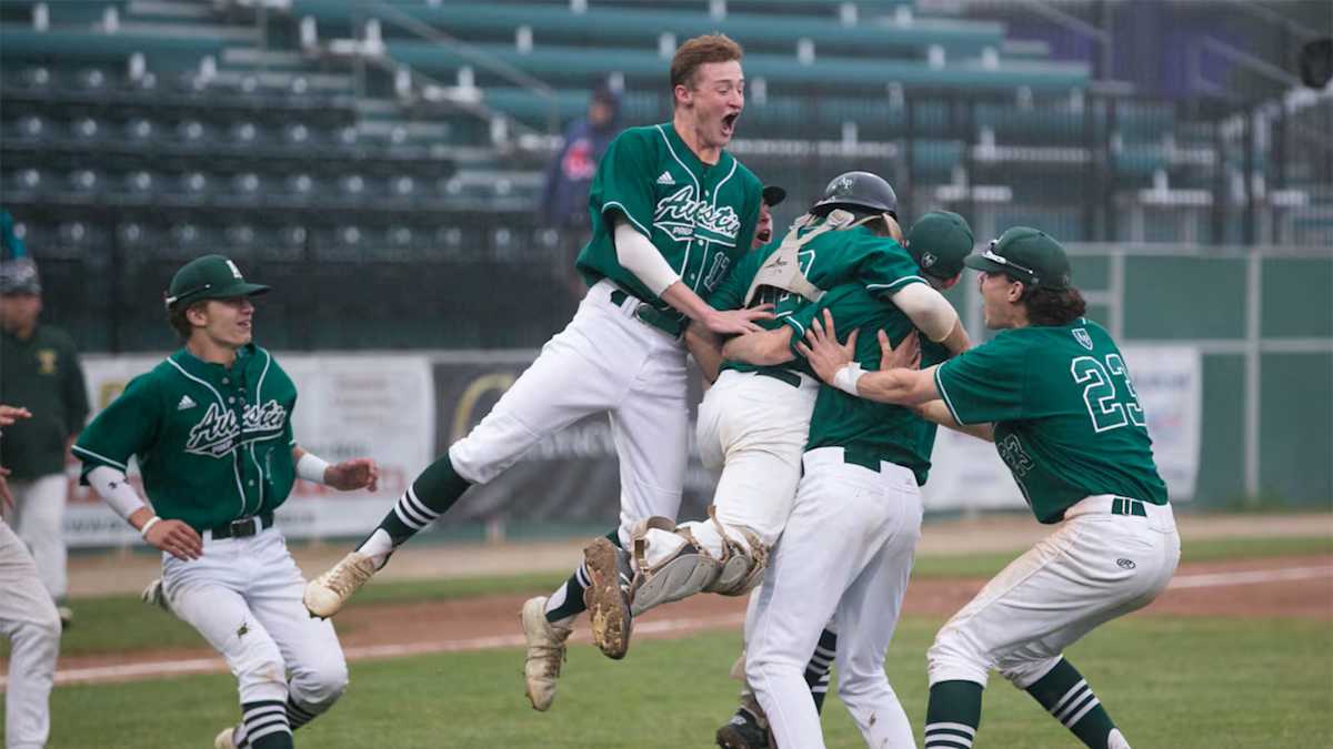 Austin Prep varsity baseball players competing during a championship season
