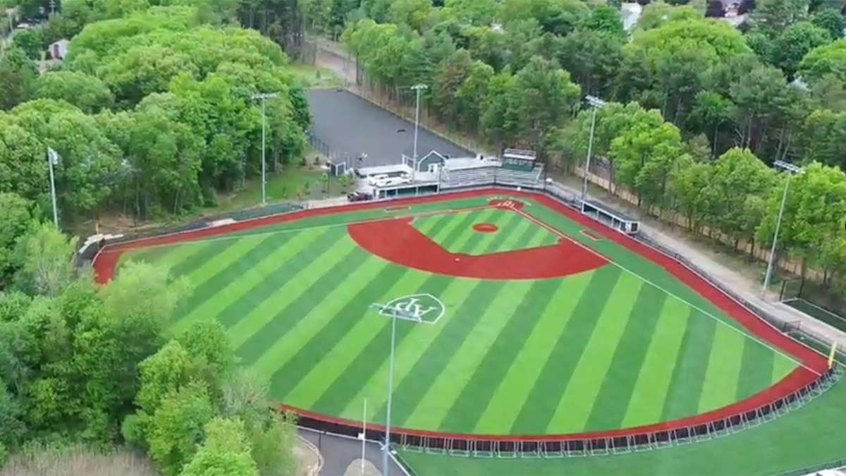 Aerial view of Regis Paul Little Memorial Field at Austin Prep in Reading, Massachusetts