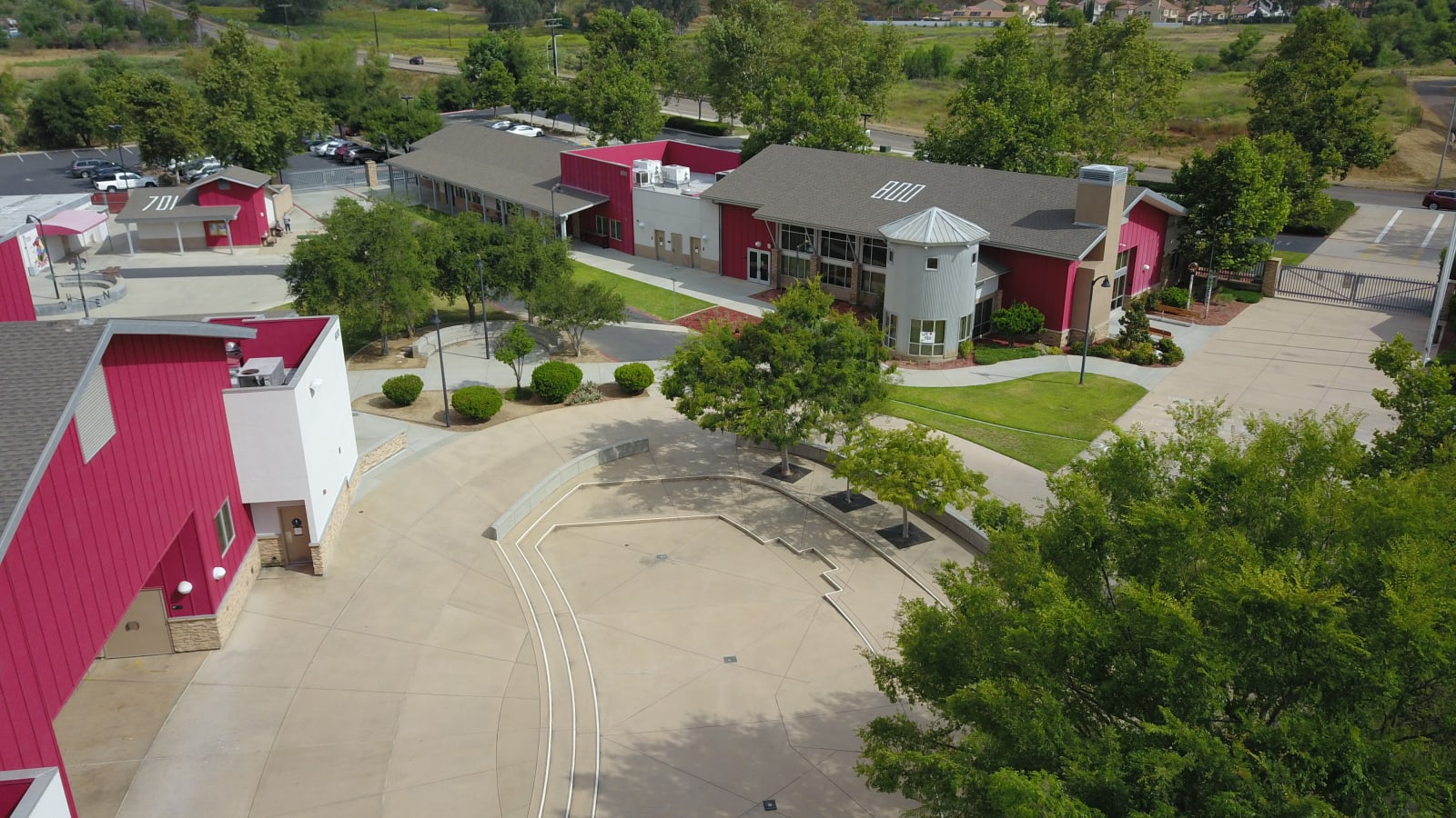 Aerial view of the San Pasqual Union School campus on Rockwood Road