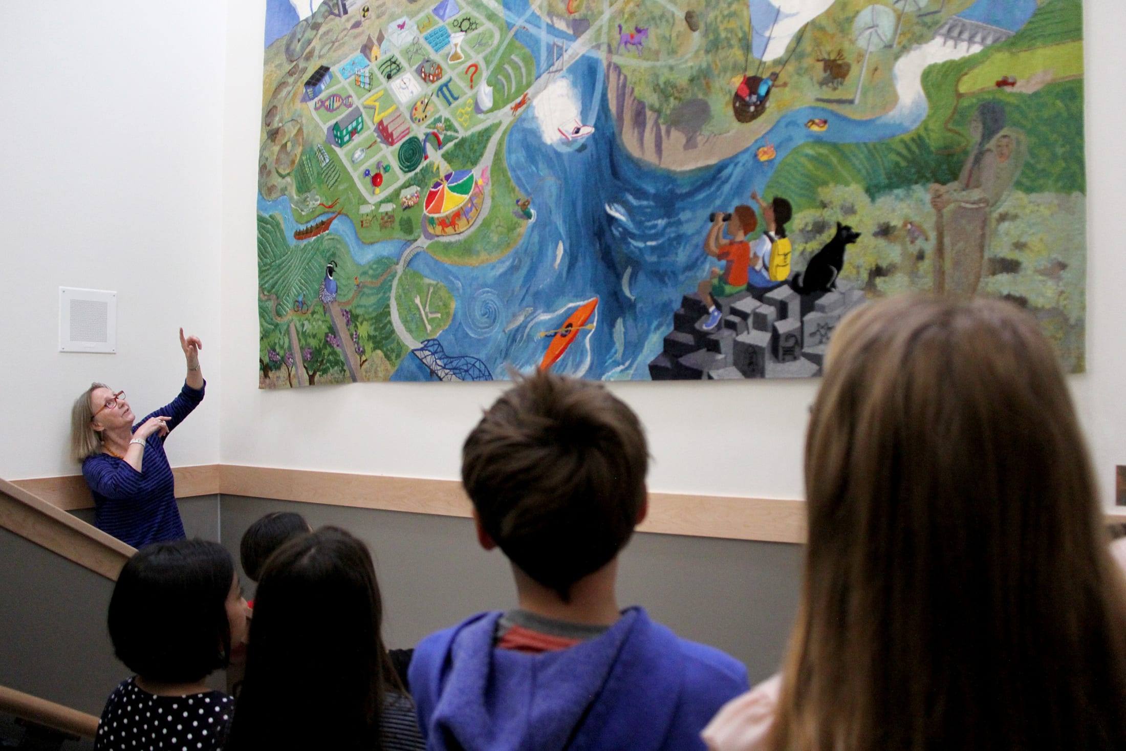 Washington state-based artist Cecilia Blomberg recently unveiled the tapestry she designed for Sacajawea Elementary.