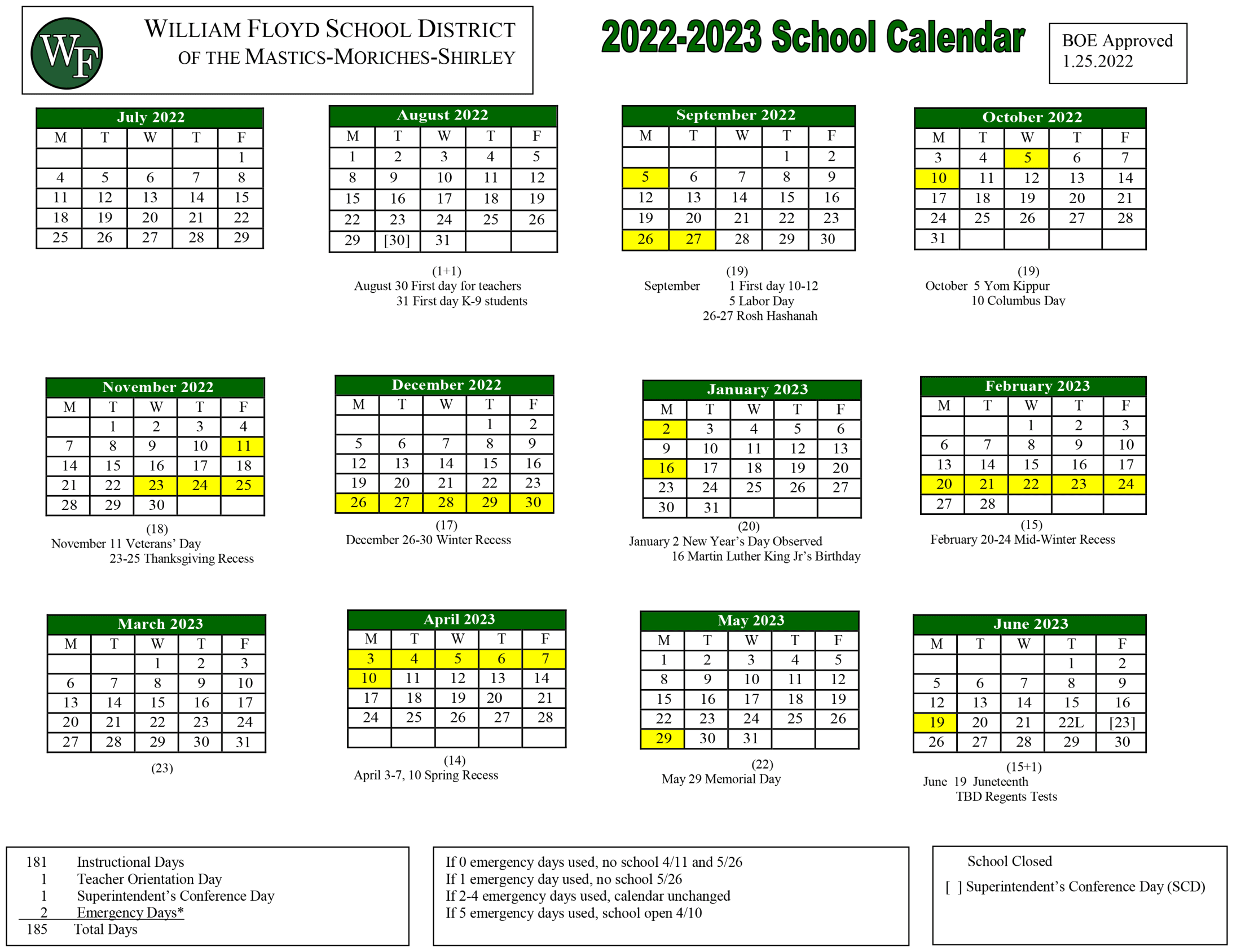 William Floyd School District Calendar 20242025
