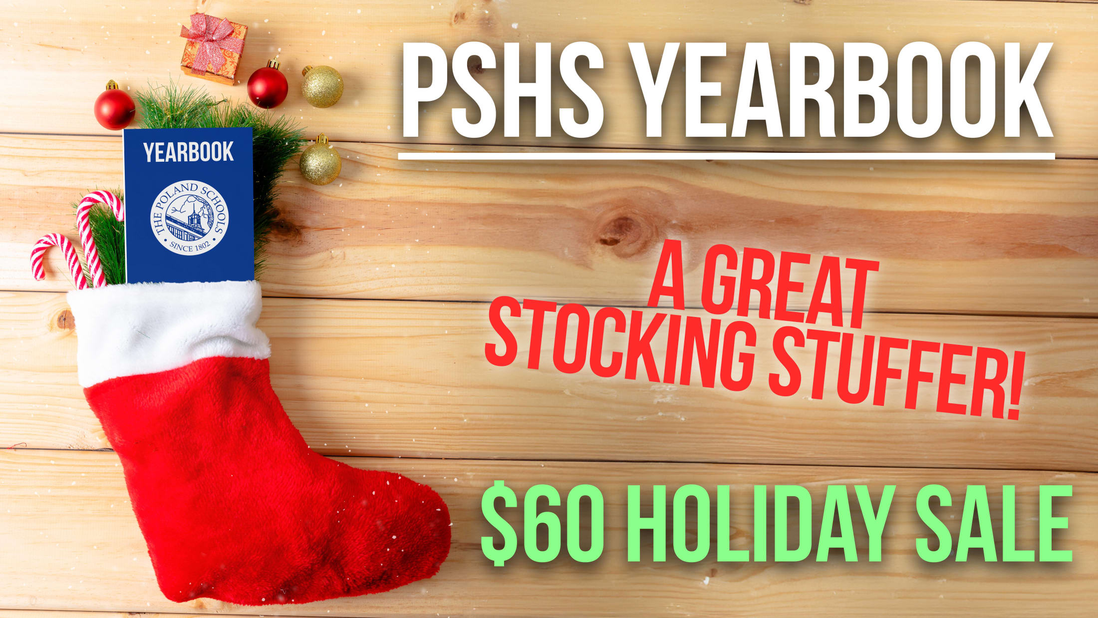 Book with Poland logos, Text Reads: PSHS Yearbook, Senior Baby Pictures, $25